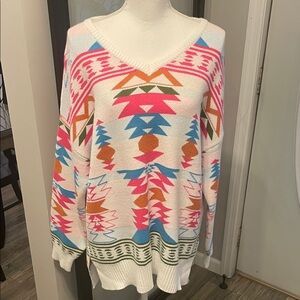 New With Tags…Boutique Unbranded Bright Color Aztec Sweater…Size Medium